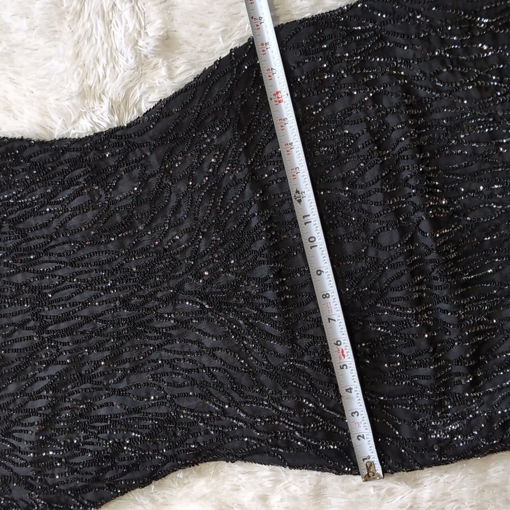 80s Vintage Silky Nites by Cherish Black Sequin & Beaded Cocktail Dress - Picture 14 of 15